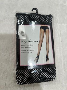 NWT Leg Avenue Black Fishnet Pantyhose with Backseam